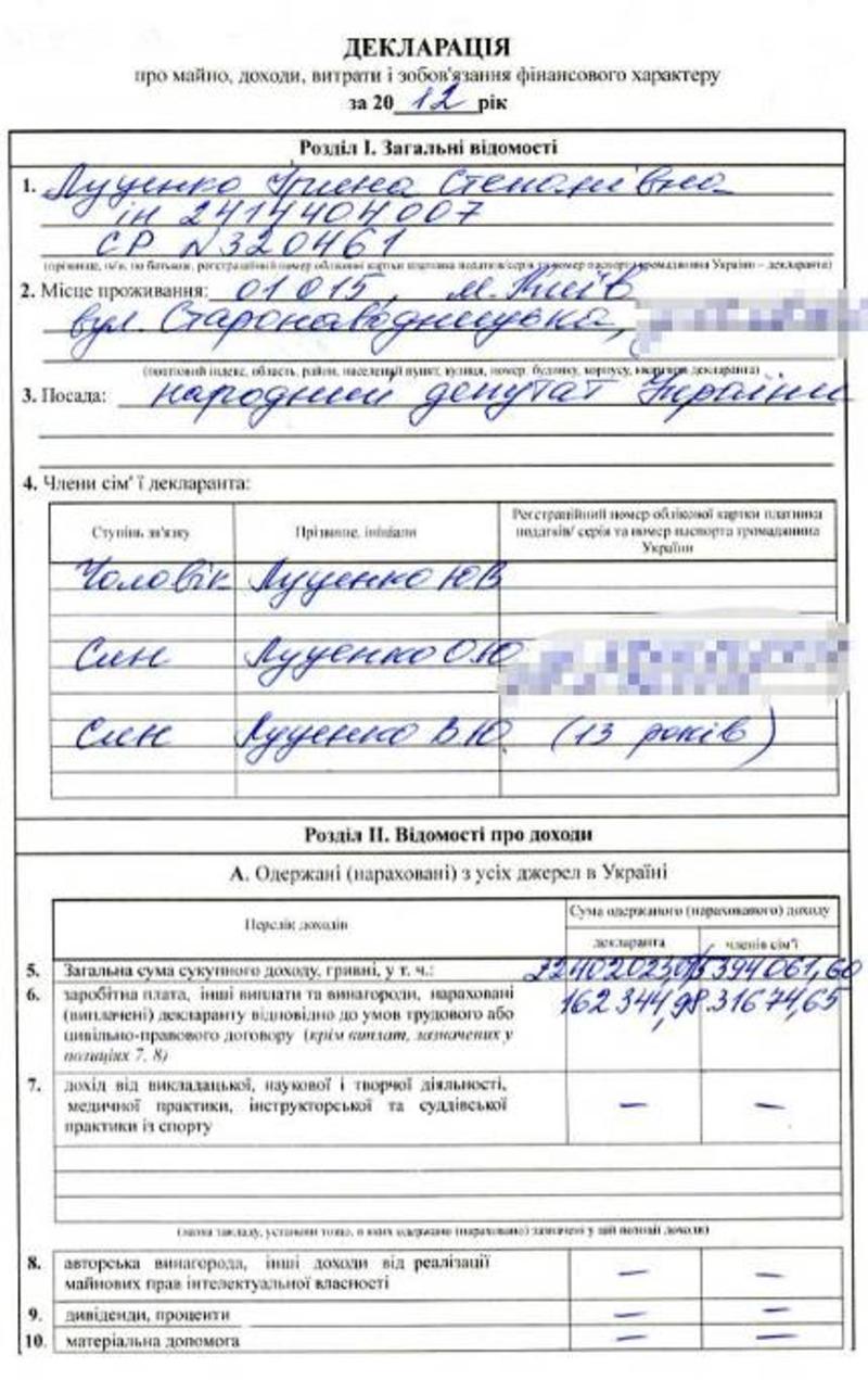 Жена Луценко задекларировала 22 миллиона / Народна самооборона