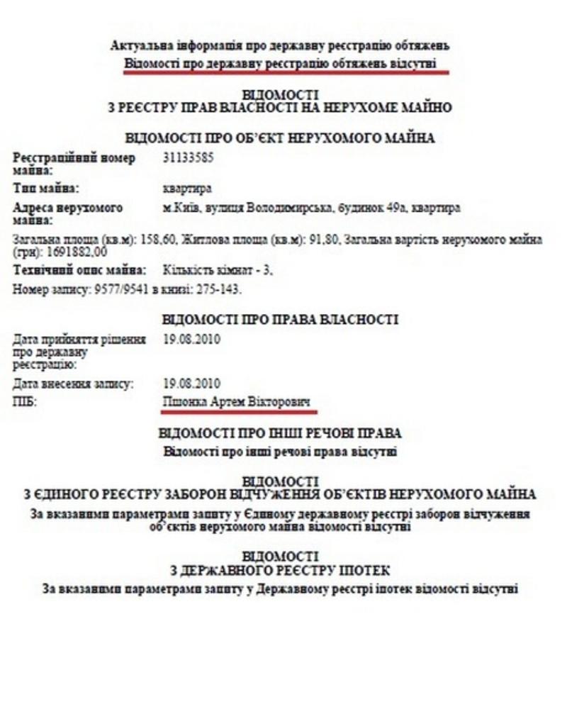 Сын Пшонки переписал квартиру в центре Киева на донецкого юриста - СМИ / nashigroshi.org