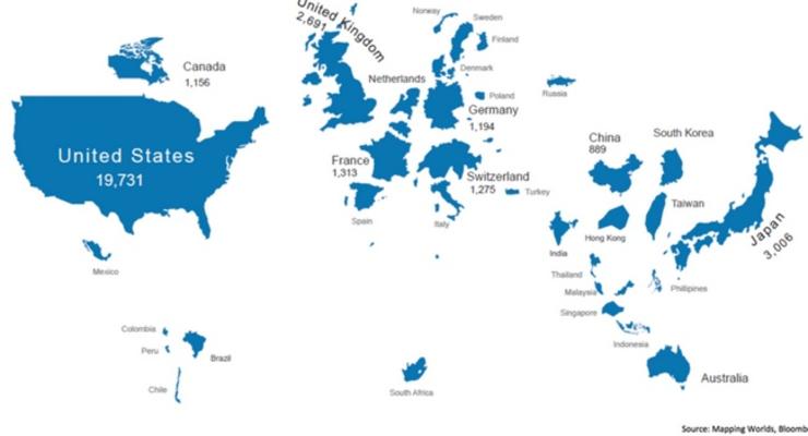 Топ государств по рыночной капитализации компаний: карта